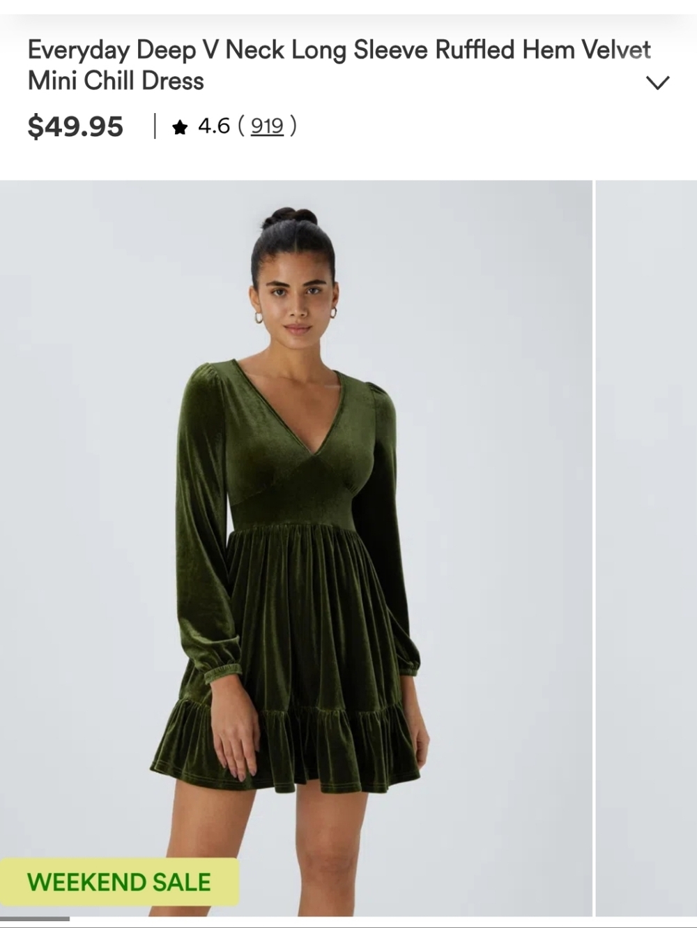 Velvet Long Sleeve Tiered Dress in Olive